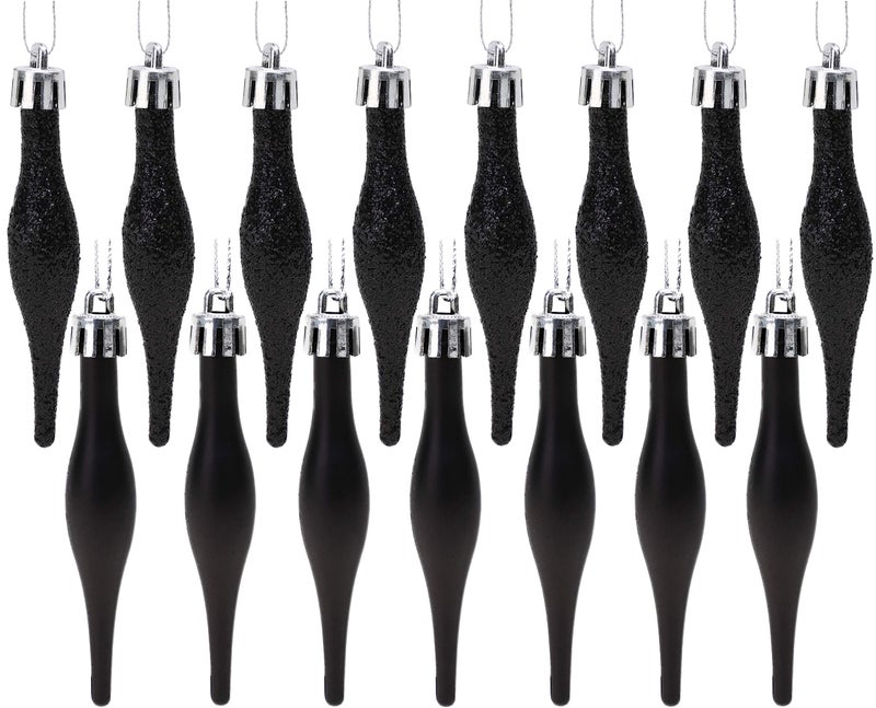 Christmas ConceptsÂ® Pack of 15-8.5cm,85mm (3.4") Droplet Baubles - Matte & Glitter Design - Christmas Ornaments (Black) - Image 1